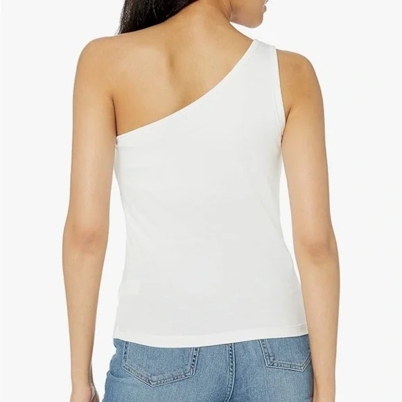 The Drop Women's Payton Asymmetric Fitted One-Shoulder Top White Size Medium - Picture 2 of 10